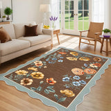 Garvee 9' x 12' Brown Scalloped Floral Area Rug, Washable Non-Slip Low-Pile Soft Botanical Rug for Living Room, Nursery, Bedroom & Dining Room, Brown - Floral/Brown