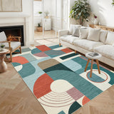 Garvee Boho Geometric Area Rug for Living Room, Washable, Low Pile Soft Polyester, Non-Slip TPR Backing, Durable Stain-Resistant, Blue Multi 5'x7' - Blue Multi