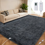 Garvee Heated Rug 8x10 ft, Wireless Heating Floor Mat Gaming Rug with 6 Heat Levels & Auto Off, Soft Plush Heating Carpet Foot Warmer for Living Room Bedroom Office Playroom, Gray - Dark Gray-6 Heat Levels