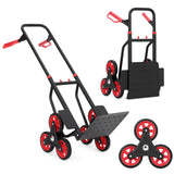 Garvee Stair Climbing Cart with 6 Wheels, Telescoping Handle, 330lb Capacity, Iron Frame, Elastic Ropes, Foldable, for Home & Warehouse Use - Red