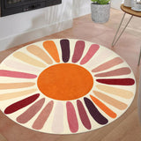 Garvee Kids 4'-Round Area Rug Non-Slip Washable Pearl Velvet Soft Low Pile Colorful Sunshine Nursery Playroom Carpet - Brown