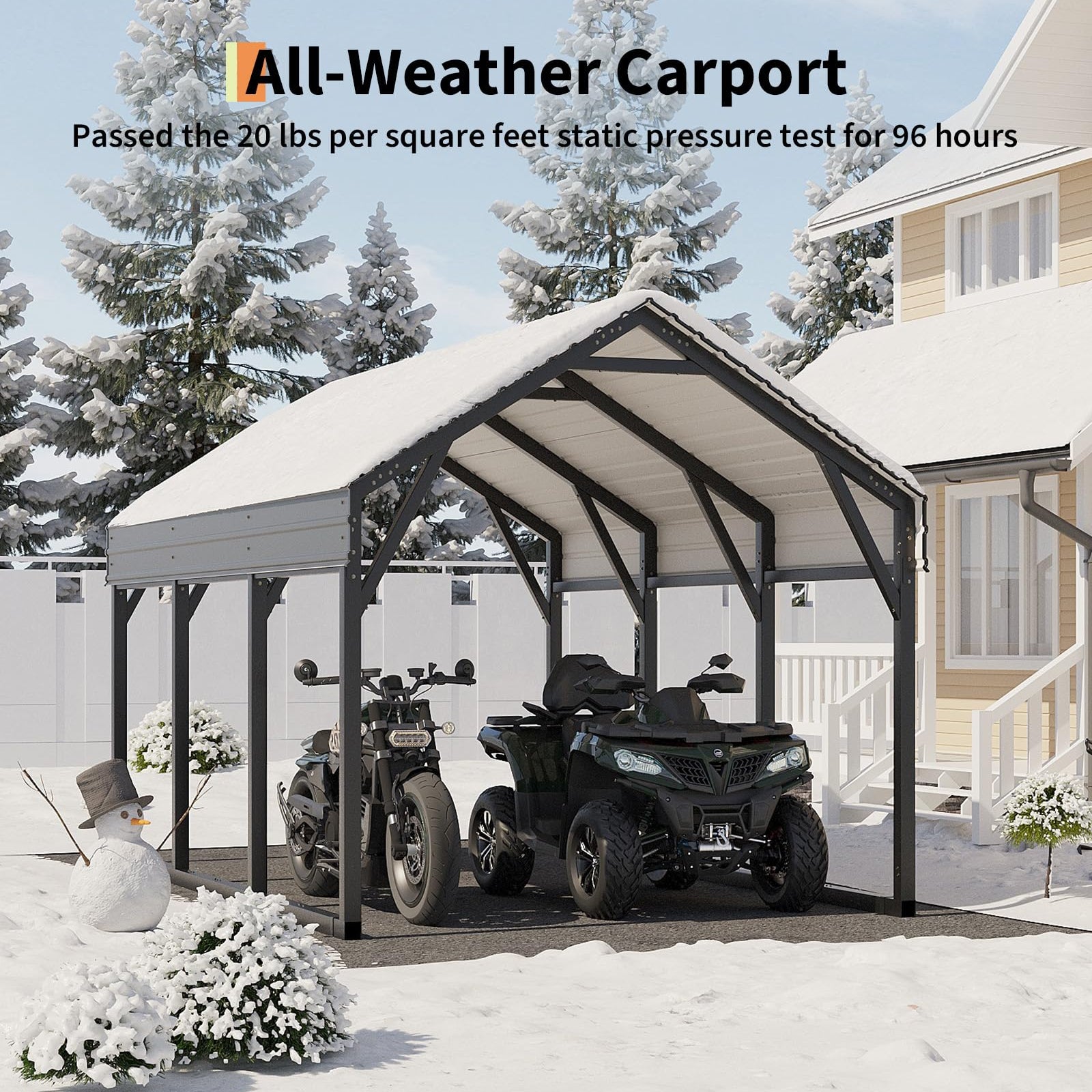 Garvee 12x13 FT Metal Carport Shed, Reinforced Frame and Steel Roof for All-Weather Use, Permanent Shelter for Cars, Motorcycles, ATVs, or Boats