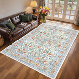 Garvee Vintage Floral 9x12 Area Rug, Washable Non-Slip Stain Resistant Soft Low-Pile Fabric, Durable Edges, Beige, Living Room Bedroom Dining - Beige