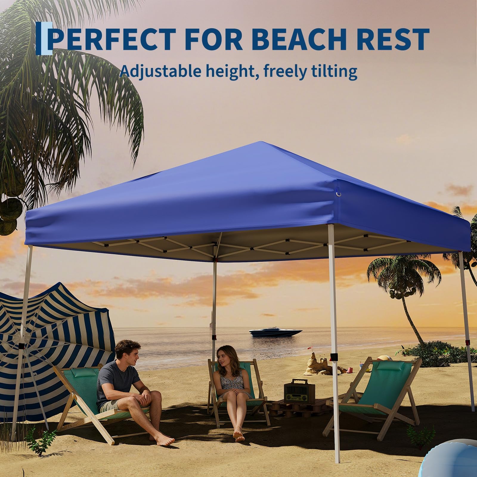 Garvee 10' × 10' Slant Leg Pop Up Canopy Tent, 8' × 8' Top, 210D Oxford UV & Water-Resistant Outdoor Gazebo with Carry Bag, Stakes, Ropes & Sandbags, Blue