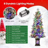 Garvee 4.5ft Christmas Tree with 150 Multicolor Led Lights, Pre-Lit Snow Flocked Christmas Tree with Elk Potted Base, Holiday Xmas Tree Decoration for Home, Entrances, 2 PCS