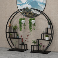 Garvee 5-Tier Curved Metal Plant Stand with 6 Hooks, Elegant Black Balcony & Indoor Flower Pot Display Rack for Plants & Garden Decor