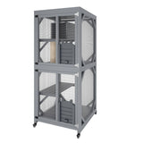 Garvee 4 Tier Wood Catio Outdoor Window Cat Enclosure with Scratch Post & Resting Box, Weatherproof Roof, Lockable Casters, Dual Sliding Doors, Indoor-Outdoor Playpen