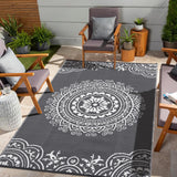 Garvee Outdoor Grey & White 8x10 Reversible Plastic Straw Rug - Durable, Weather-Resistant, Soft, Lightweight - Modern Outdoor Patio Mat for RV, Beach, Camping - Gray & White