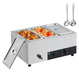 GARVEE 1500W Commercial 3-Pan Food Warmer - Stainless Steel, 86-185°F Temperature Control, 8QT Pans with Safety Features for Catering and Restaurant Use