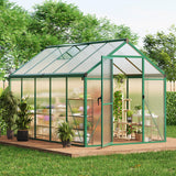 Garvee 6x10 FT Walk-in Greenhouse Polycarbonate Panels Aluminum Frame Roof Vent Ground Nails Backyard Garden - Green