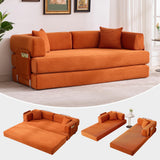 Garvee Convertible Sleeper Sofa Bed, 78.8" Floor Sofa Bed, 5-in-1 Folding Mattress Couch Loveseat with Fixed-Shape Frame, Pillow, Corduroy Fabric for Living Room Bedroom Lounge, Orange - Corduroy | Orange