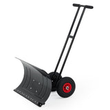 Garvee Snow Shovel Pusher 29" Wide with Adjustable Angle & Height Dual Road Handle, Ergonomic Double-Rod Metal Frame, Anti-Slip Wheels for Driveways and Sidewalks - Black