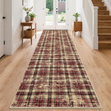 Garvee Washable Tartan Plaid Runner Rug Non-Slip Stain Resistant Pearl Velvet Soft Low Pile 2'x10' Red for Kitchen Bathroom Entryway - Red