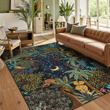 Garvee Jungle Animal Area Rug 8x10 - Soft Faux Wool, Non-Slip Rubber Backing, Machine Washable, Low Profile, Indoor Living Room & Bedroom Decor - Blue