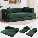 Garvee Convertible Sleeper Sofa Bed, 78.8" Floor Sofa Bed, 5-in-1 Folding Mattress Couch Loveseat with Fixed-Shape Frame, Pillow, Corduroy Fabric for Living Room Bedroom Lounge, Dark Green - Corduroy | Dark Green
