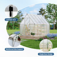 Garvee Heavy Duty 6x9 FT Polycarbonate Walk-In Greenhouse - Sturdy Aluminum Frame, Lockable Door, Adjustable Roof Vent, Easy Assembly, Ideal for Garden, Backyard, or Patio, Silver