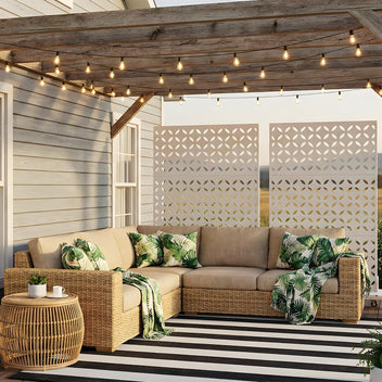 Garvee 70"x47" 3-Panel Metal Outdoor Privacy Screen in Copper-Coin Design for Patio, Deck, Balcony, Yard and Garden, White
