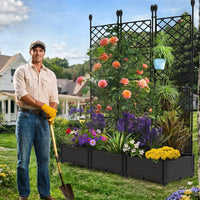 Garvee 3 PCS Raised Garden Bed with Trellis, 48" x 63" Plastic Planter Box for Climbing Plants, Outdoor Vertical Garden with Privacy Screen for Patio, Balcony, Backyard – Sturdy & Lightweight