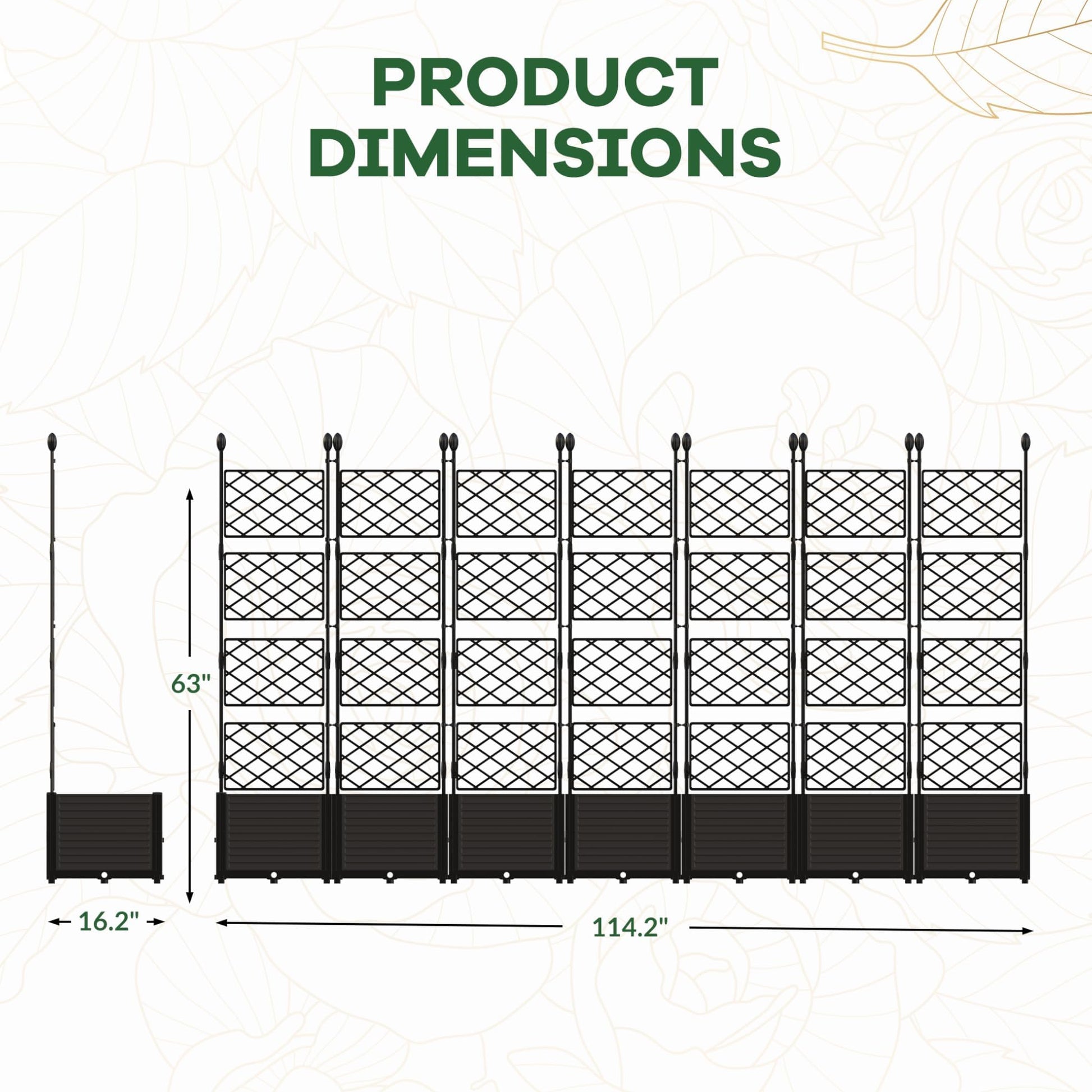 Garvee 7-Piece Raised Garden Bed with Trellis, 114" x 63" Outdoor Planter Box, Vertical Garden with Privacy Screen for Patio, Balcony & Backyard, Lightweight & Weather-Resistant