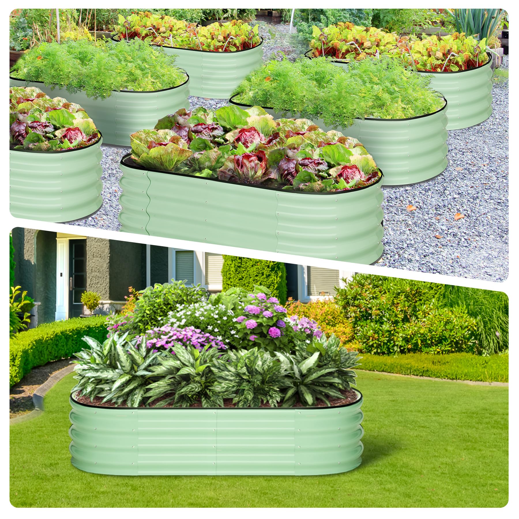 Garvee Oval Raised Garden Bed 4.5x2x1.5ft Galvanized Steel Double-Layer Corrosion Resistant Tool-Free Assembly with Rubber Edge for Outdoor Garden