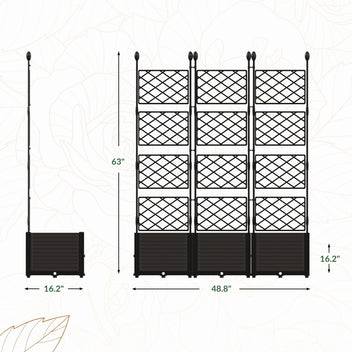 Garvee 3 PCS Raised Garden Bed with Trellis, 48" x 63" Plastic Planter Box for Climbing Plants, Outdoor Vertical Garden with Privacy Screen for Patio, Balcony, Backyard – Sturdy & Lightweight