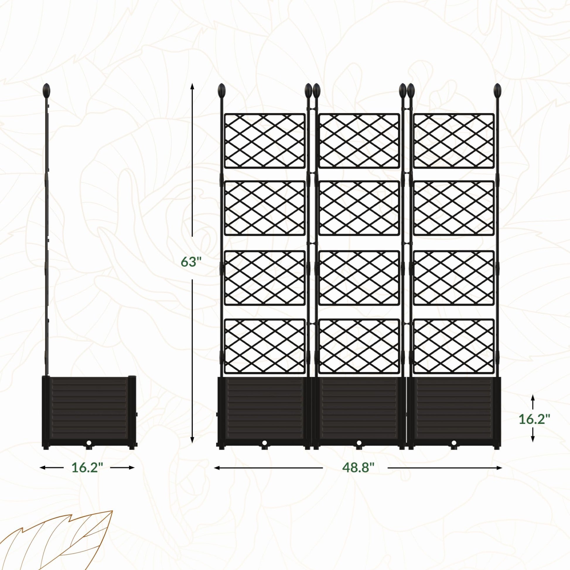 Garvee 3 PCS Raised Garden Bed with Trellis, 48" x 63" Plastic Planter Box for Climbing Plants, Outdoor Vertical Garden with Privacy Screen for Patio, Balcony, Backyard – Sturdy & Lightweight