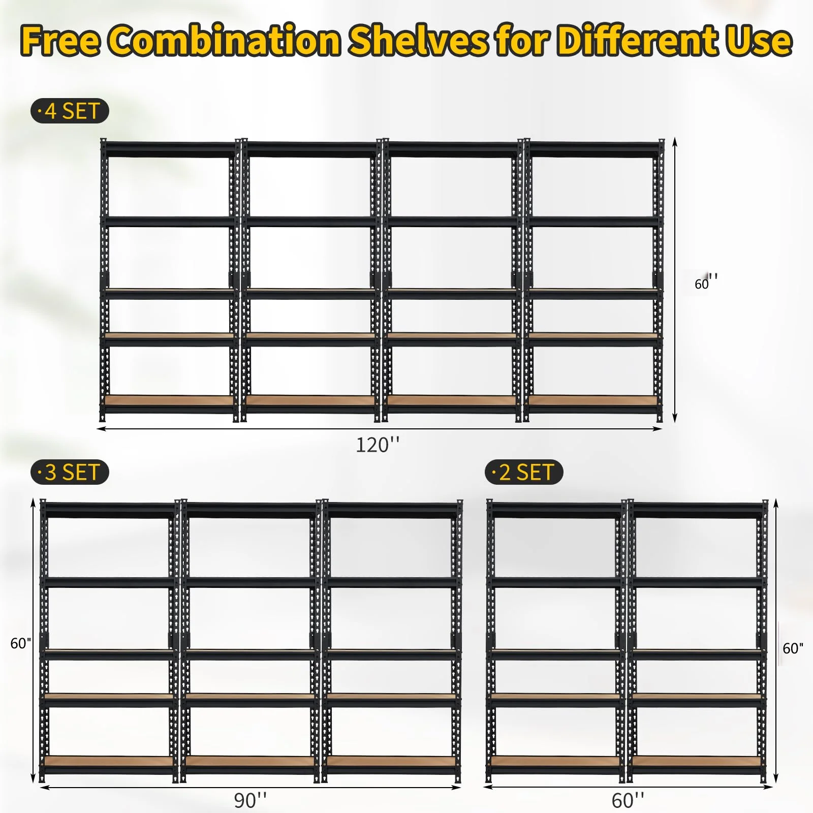 Garvee Heavy Duty Garage Shelving 2000 lbs Adjustable 5 Tier Metal Storage Shelves Carbon Steel Durable Anti-Tip Brackets Black 60x30x12" for Warehouse, Kitchen