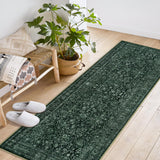 Garvee Persian Dark Green 2x6 Vintage Floral Boho Area Rug for Living Room Bedroom, Large Washable, Non-Slip Low Pile Carpet, Faux Wool, Kids and Pets Friendly - Dark Green