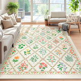 Garvee Modern Area Rug 9x12 - Floral Trellis Pattern, Soft & Durable, 100% Polyester, Non-Slip, Stain-Resistant, Machine Washable - Living Room, Bedroom - Beige