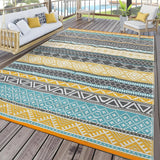 Garvee Outdoor Teal & Yellow 8x10 Plastic Straw Rug Waterproof Reversible Durable Plastic Straw Non-Slip UV-Resistant Patio Garden RV Camping Mat - Teal & Yellow