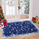Garvee Christmas Area Rug 3x5 Snowflake Print Non-Slip Ultra Thin Stain Resistant Machine Washable Blue Living Room Decor - Snowflakes|Blue