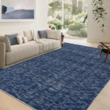 Garvee Solid Blue 10x13 Large Living Room Rug Modern Texture Stain Resistant Non Slip Low Pile Soft Folding Washable Carpet for Bedroom Apartment - Blue