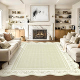 Garvee Large Washable Scalloped Floral Rug 10x13 Soft Low-Pile Polyester Non-Slip Stain Resistant Modern Bordered Living Room Bedroom Nursery - Beige