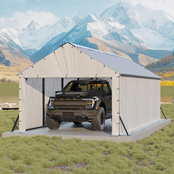 Garvee 11' × 20' Heavy Duty Enclosed Steel Carport, Vertical Roof Outdoor Storage Shelter for Trucks, Boats & Tractors