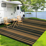 Garvee Outdoor Black Brown 9x18 Rug Waterproof Plastic Straw Patio Rug, Large Area, Reversible, Non-Slip, High-Density Polypropylene, with Corner Loops for RV Camping Deck Porch Beach - Black Brown