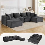 Garvee 137" Modular Sectional Sofa, Modern Cloud Sectional Couch with Deep Seat, L-Shape Boneless Couch with Chaise for Living Room Apartments, No Assembly Required (4 Seater + 2 Ottoman), Grey - Corduroy | Grey