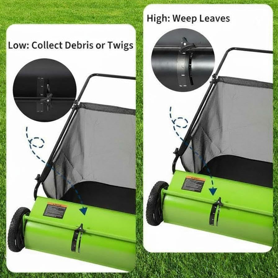 Garvee 21" Push Lawn Sweeper with 4-Brush System, Heavy Duty Steel Yard Leaf Collector, Adjustable Height, 3.5 Cu Ft Bag, Manual Grass & Lawn Cleaner Light Green