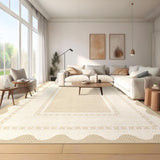 Garvee Washable Area Rug 10x13 Modern Neutral Border Pattern Non-Slip Stain-Resistant Polyester Low Pile Soft Foldable Living Room Bedroom - Beige