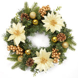Garvee 16 Inch Christmas Wreath for Front Door, Xmas Door Wreath with Balls, Artificial Flowers, Berries & Pine Cones for Fireplace Wall Window Table Centerpiece Decoration, Gold - Gold Berries