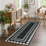 Garvee Modern Geometric Runner Rug 2x6 Washable Hallway Runner Rugs Black Unique Bordered Neutral Accent Rug Non Slip, Non Shedding Low Pile Kitchen Mat, Soft Low Pile Neutral Carpet for Laundry - Black