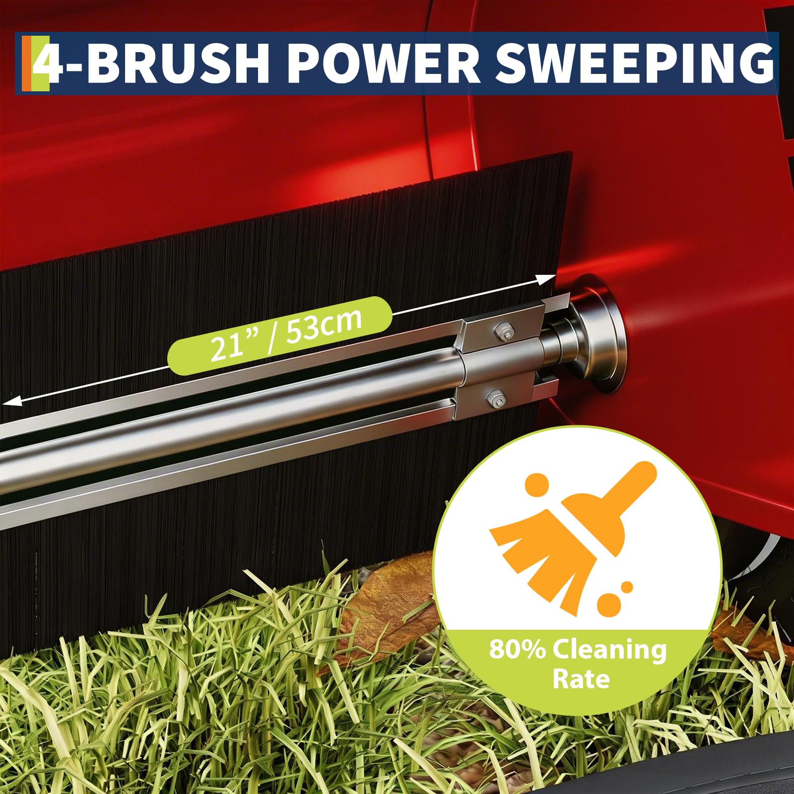 Garvee 21" Push Lawn Sweeper with 4-Brush System, Heavy Duty Steel Yard Leaf Collector, Adjustable Height, 3.5 Cu Ft Bag, Manual Grass & Lawn Cleaner Red