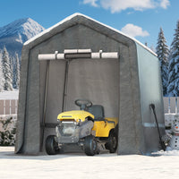 Garvee 7x12FT Gray Outdoor Portable Storage Shed with Roll-Up Door & Vent, 240G Heavy-Duty Shelter Waterproof PE Tarp, UV-Resistant Storage Sheds for Motorcycle, Firewood, Garden and Tools