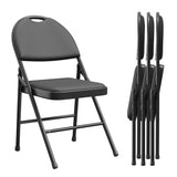 Garvee 4 Pack Folding Chairs, Portable Metal Frame Padded Folding Chair, Foldable Chairs with PU Leather Cushion and Back for Guests Kitchen Office Events Wedding Party, Black - Black