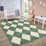 Garvee Plaid Green 10x13 Checkered Area Rug  Non-Slip Soft Low Pile Polyester Machine Washable Durable Rubber Backing Living Room Bedroom Dining Room - Green