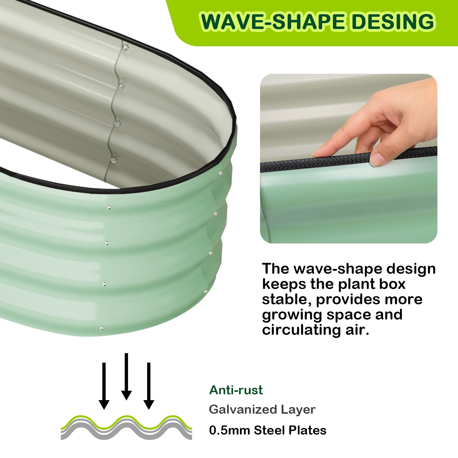 Garvee Oval Raised Garden Bed 4.5x2x1.5ft Galvanized Steel Double-Layer Corrosion Resistant Tool-Free Assembly with Rubber Edge for Outdoor Garden
