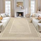 Garvee Modern Checkered Area Rug 8x10 - Soft Pearl Velvet, Non-Slip Backing, 100% Polyester, Washable, Low Pile - Living Room, Bedroom, Office - Beige