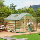 Garvee 8' × 10' Polycarbonate Greenhouse, Walk-In Garden House with Roof Vent, Green - Green