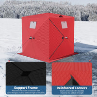 Garvee Pop-Up Portable Ice Fishing Tent for 3-4 Person - Insulated Oxford Hub Shelter - Waterproof, Quick Setup, Anchors, Ropes & Carry Bag Included - Winter Fishing Gear - Winter fishing cover | 70.8*70.8*77.74INCH | Red;