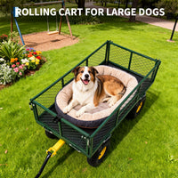 Garvee 900 lbs Heavy Duty Steel Garden Wagon Cart – 2-in-1 Utility Yard Cart, Removable Mesh Sides, 10" All-Terrain Tires, 180° Rotating Handle – Perfect for Lawn and Outdoor Gardening – Yellow Hub, Dark Green Frame, Black Handle