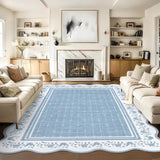 Garvee Washable Scalloped Floral Rug 8x10 Non-Slip Stain Resistant 100% Polyester TPR Backing Living Room Bedroom Nursery - Blue